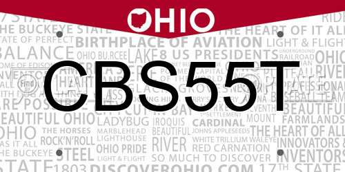 CBS55T Ohio License Plate