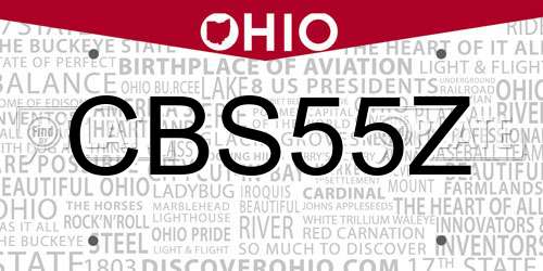 CBS55Z Ohio License Plate