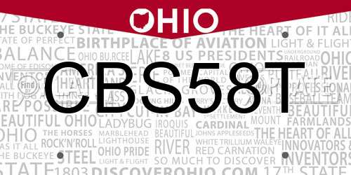 CBS58T Ohio License Plate