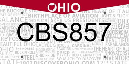 CBS857 Ohio License Plate
