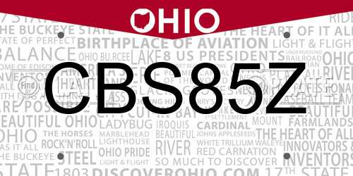 CBS85Z Ohio License Plate