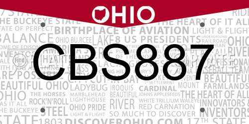 CBS887 Ohio License Plate