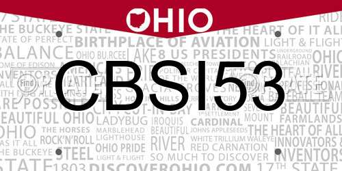 CBSI53 Ohio License Plate