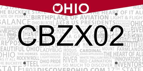 CBZX02 Ohio License Plate