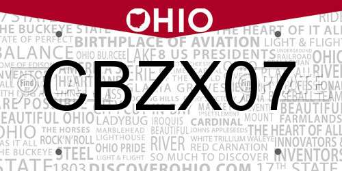 CBZX07 Ohio License Plate