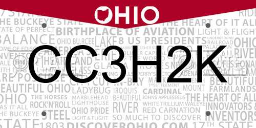 CC3H2K Ohio License Plate