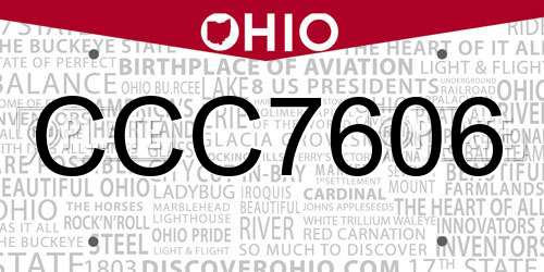 CCC7606 Ohio License Plate