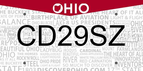 CD29SZ Ohio License Plate