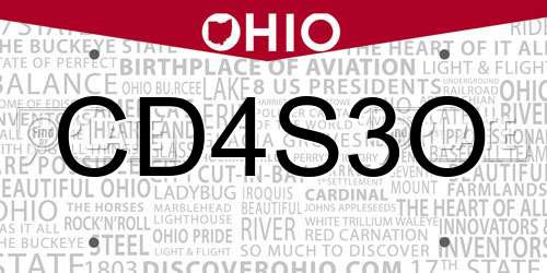 CD4S3O Ohio License Plate