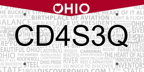 CD4S3Q Ohio License Plate