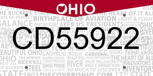 CD55922 Ohio License Plate