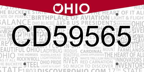 CD59565 Ohio License Plate