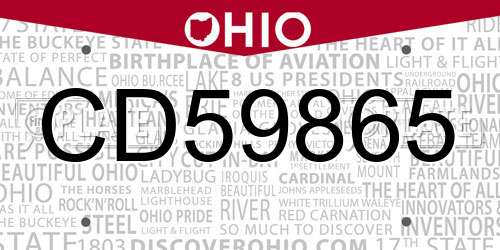CD59865 Ohio License Plate
