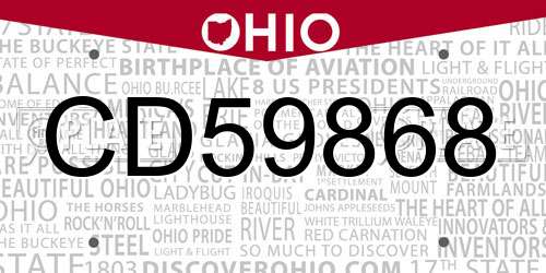 CD59868 Ohio License Plate