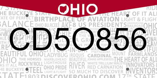 CD5O856 Ohio License Plate