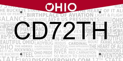 CD72TH Ohio License Plate