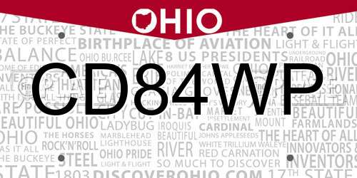 CD84WP Ohio License Plate