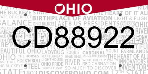 CD88922 Ohio License Plate