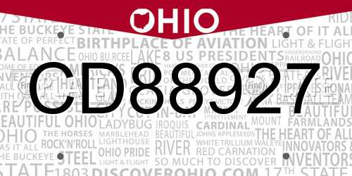 CD88927 Ohio License Plate