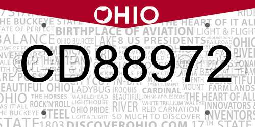 CD88972 Ohio License Plate