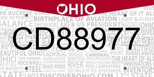 CD88977 Ohio License Plate