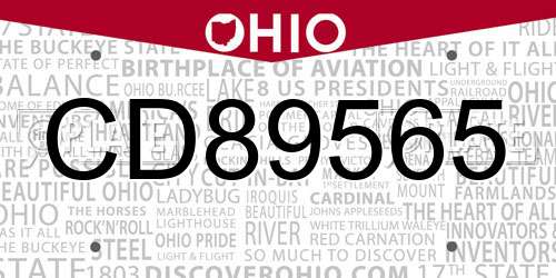 CD89565 Ohio License Plate