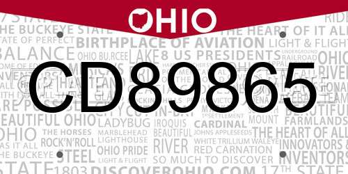 CD89865 Ohio License Plate