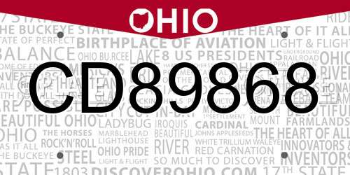 CD89868 Ohio License Plate