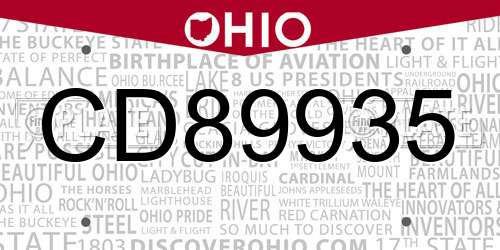 CD89935 Ohio License Plate