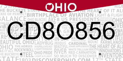 CD8O856 Ohio License Plate
