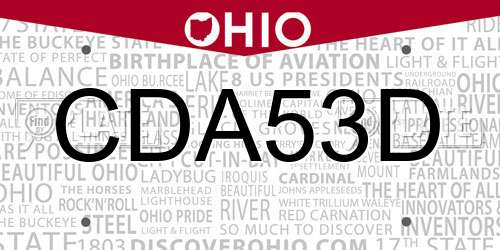 CDA53D Ohio License Plate