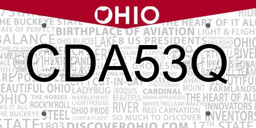 CDA53Q Ohio License Plate