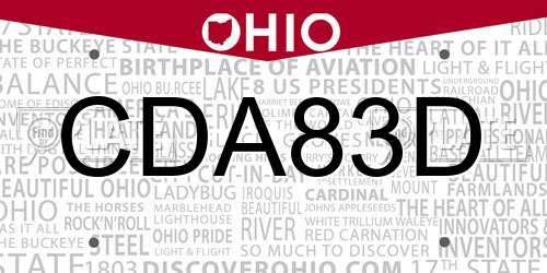 CDA83D Ohio License Plate