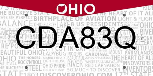 CDA83Q Ohio License Plate