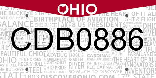 CDB0886 Ohio License Plate