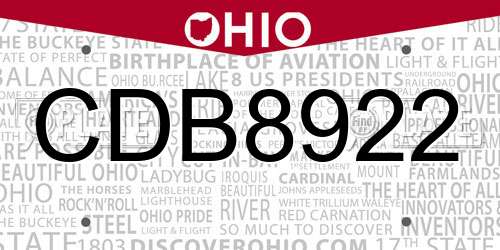 CDB8922 Ohio License Plate