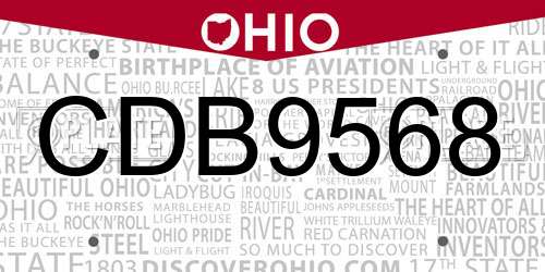 CDB9568 Ohio License Plate
