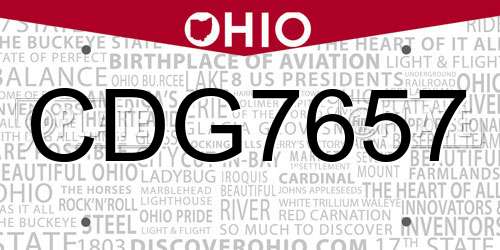 CDG7657 Ohio License Plate