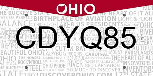 CDYQ85 Ohio License Plate