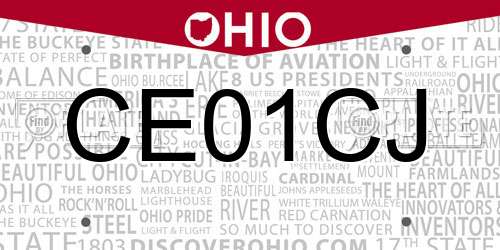 CE01CJ Ohio License Plate
