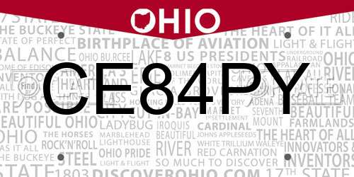 CE84PY Ohio License Plate