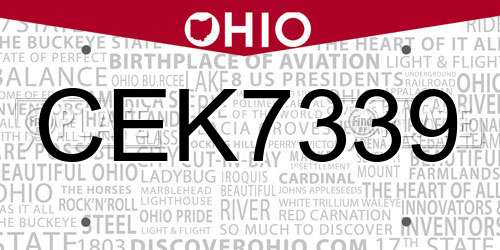 CEK7339 Ohio License Plate