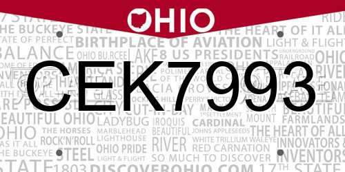 CEK7993 Ohio License Plate