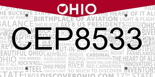 CEP8533 Ohio License Plate