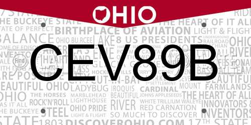 CEV89B Ohio License Plate
