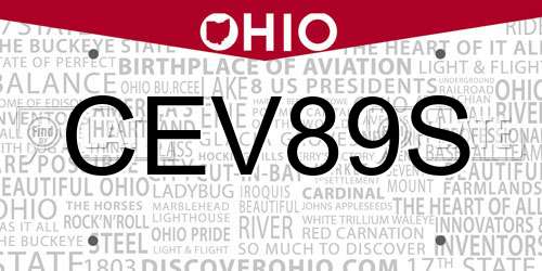 CEV89S Ohio License Plate
