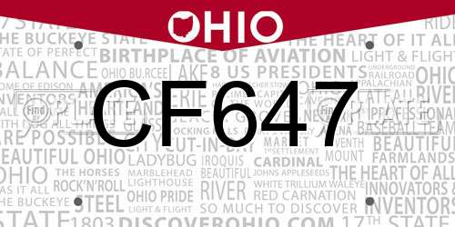 CF647 Ohio License Plate