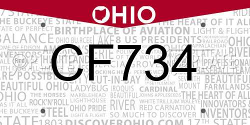 CF734 Ohio License Plate