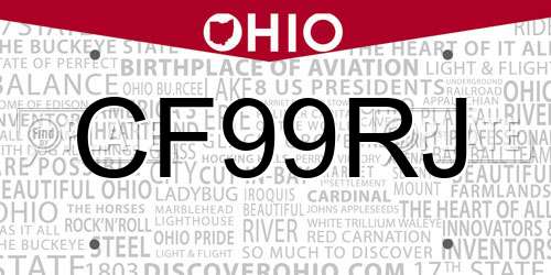 CF99RJ Ohio License Plate