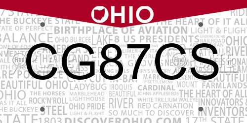 CG87CS Ohio License Plate